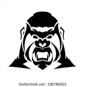 gorilla logo and ape vector with big angry face of wildlife primate