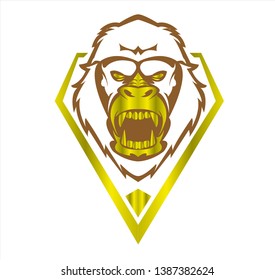 gorilla logo and ape vector with big angry face of wildlife primate
