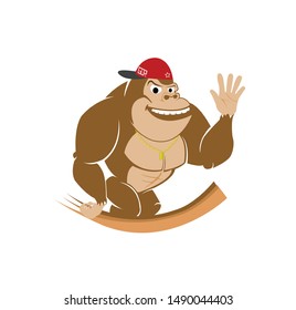 gorilla logo and ape vector with big ape face of wildlife primate