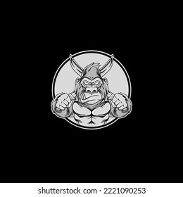 Gorilla logo holding sword. cool gorilla icon. simple gorilla illustration