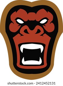 Gorilla logo for a sport team. chimpanzee logo illustration. gibbon mascot design for esport and gaming logo. Dark Red humanoid head emblem. monkey Vector illustration for any kind of graphic design