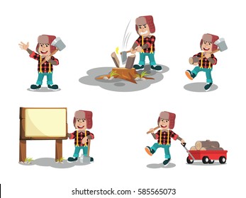 gorilla lumberjack cartoon set