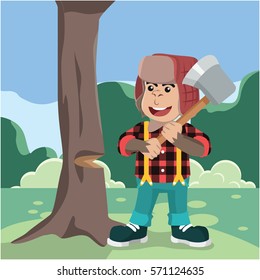 gorilla lumberjack cutting tree