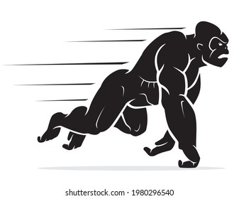 Gorilla Lunging Silhouette, Side View