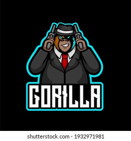 Gorilla mafia mascot esport gaming logo design vector