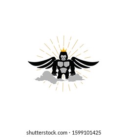 Gorilla man logo illustration doing any activity. The animal mascot character look happy head face and silhouette full body. Vintage look Flat modern design. Apply to web site, smart mobile phone apps