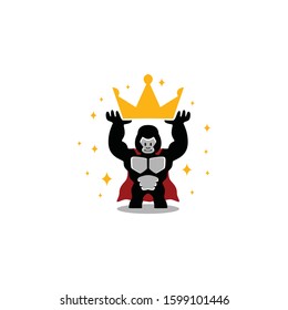 Gorilla man logo illustration doing any activity. The animal mascot character look happy head face and silhouette full body. Vintage look Flat modern design. Apply to web site, smart mobile phone apps