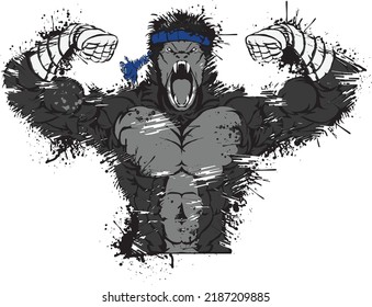 Gorilla martial art isolated on black background for poster, t-shirt print, business element, social media content, blog, sticker, vlog, and card. vector illustration.