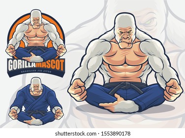 Gorilla mascot for brazilian jiu jitsu and martial arts logo/illustration