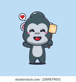 gorilla mascot cartoon character vector illustration eating marshmallow.
Design element for poster, brochure, web, mascot, sticker, logo and icon.