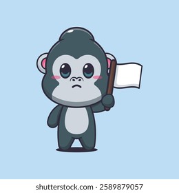 gorilla mascot cartoon character vector illustration with white flag.
Design element for poster, brochure, web, mascot, sticker, logo and icon.