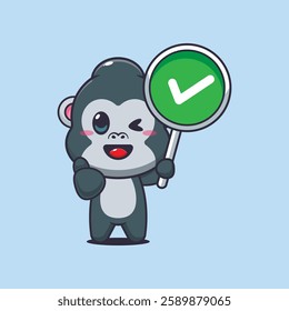 gorilla mascot cartoon character vector illustration with correct sign.
Design element for poster, brochure, web, mascot, sticker, logo and icon.