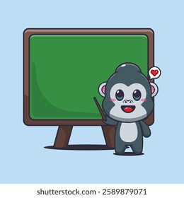 gorilla mascot cartoon character vector illustration with blackboard.
Design element for poster, brochure, web, mascot, sticker, logo and icon.