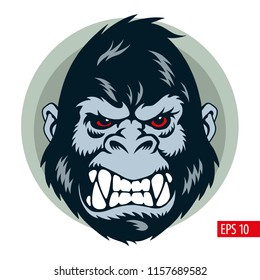 Gorilla mascot, face and head, vector illustration.