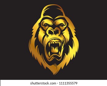 Gorilla mascot gold sport logo, emblem, illustration on a dark background