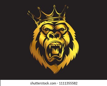 Gorilla mascot gold sport logo, emblem, illustration on a dark background