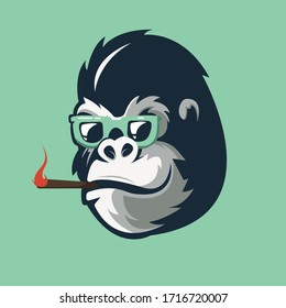 Gorilla mascot logo design with modern illustration concept style for badge, emblem and t shirt printing. smoking gorilla illustration