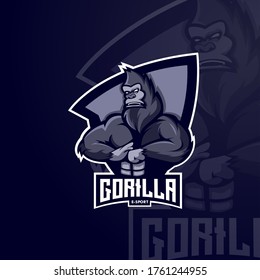 Gorilla mascot logo design with modern illustration concept style for badge, emblem and t shirt printing. Gorilla illustration for sport and e-sport team.