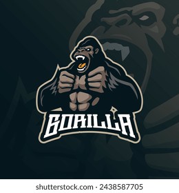 Gorilla mascot logo design with modern illustration concept style for badge, emblem and t shirt printing. Angry gorilla illustration.