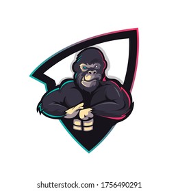 Gorilla mascot logo design vector with modern illustration concept style for badge, emblem and t shirt printing. Angry kong illustration for sport and e-sport team.