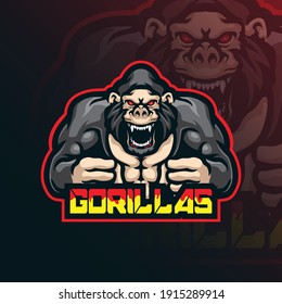 gorilla mascot logo design vector with modern illustration concept style for badge, emblem and t shirt printing. angry gorilla illustration for sport and esport team.