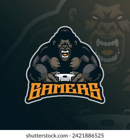 Gorilla mascot logo design vector with modern illustration concept style for badge, emblem and t shirt printing. Gorilla gamer illustration for sport and esport team.
