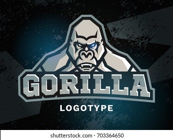 Gorilla mascot sport logo, emblem, illustration on a dark background