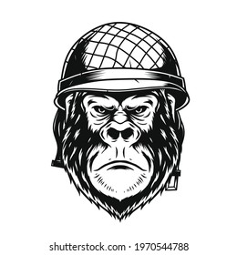 Gorilla with Military Helmet Vector,can be used for mascot, logo, apparel and more.Editable Design