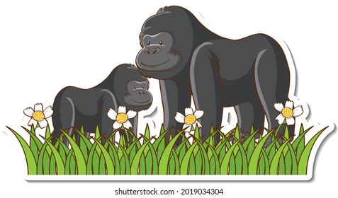 Gorilla mom and baby sticker illustration