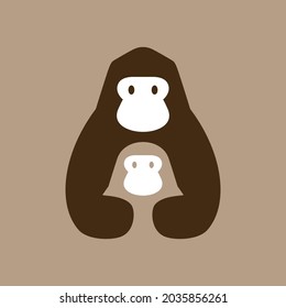gorila madre e hijo logotipo de espacio negativo icono vectorial
