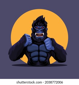 Gorilla monkey anger figure portrait mascot character illustration vector