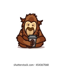 Gorilla monkey drinking coffee