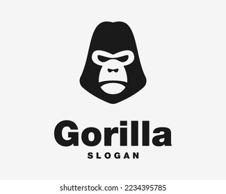 Gorilla Monkey Primate Ape Animal Head Silverback Silhouette Portrait Mascot Vector Logo Design