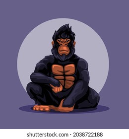 Gorilla monkey sit pose mascot character illustration vector