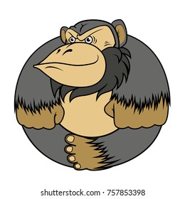 the gorilla monkey, stylized as a circle, sits cross-legged. Vector EPS-10