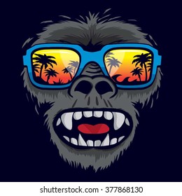 Gorilla monkey tropical sunglasses illustration, t-shirt graphics, vectors