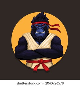 Gorilla monkey wearing karate uniform. animal martial art athlete character illustration vector