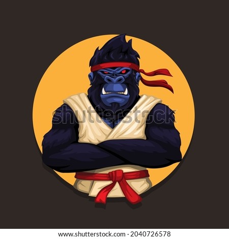 Gorilla monkey wearing karate uniform. animal martial art athlete character illustration vector
