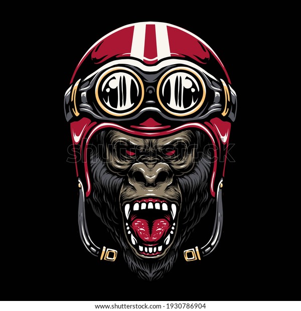 gorilla motorcycle\
helmet vector\
illustration