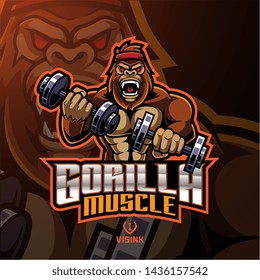 Gorilla muscle esport mascot logo design