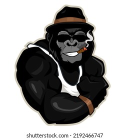 gorilla muscle mascot cartoon in vector