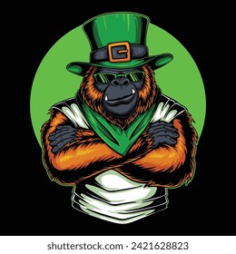 Gorilla orange fur saint patrick's day vector illustration for your company or brand