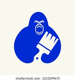 Gorilla Paint Logo Negative Space Concept Vector Template. Gorilla Holding Paint Symbol