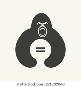 Gorilla Pause Logo Negative Space Concept Vector Template. Gorilla Holding Pause Symbol
