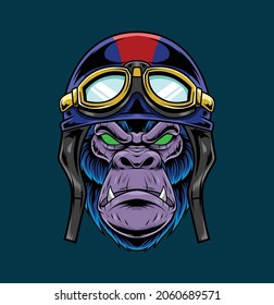 Gorilla pilot illustration with premium quality stock vector