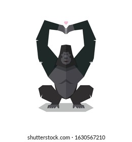 Gorilla pose hands in shape of heart. Vector illustration