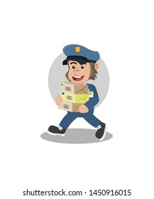 Gorilla Postman Walking Carrying Packet Isolated White