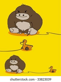 gorila tirando pato de madera