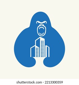 Gorilla Real Estate Logo Negative Space Concept Vector Template. Gorilla Holding Home Symbol