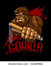 Gorilla red fight vector illustration. T-shirt and sticker illustration.